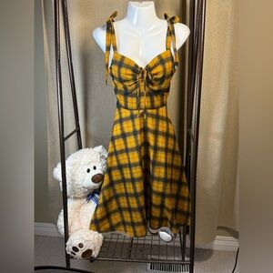 Yellow Plaid Midi Dress
